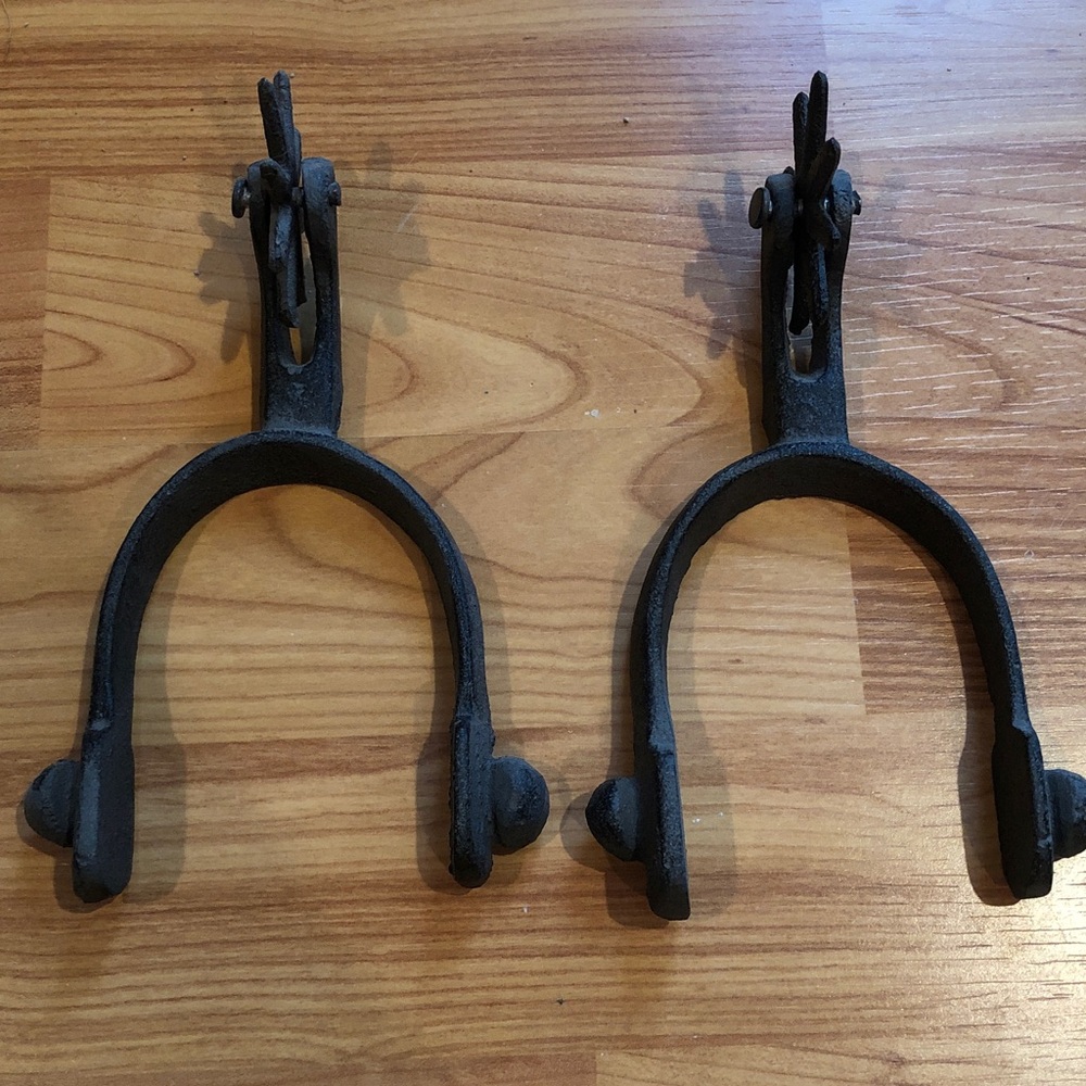 Vintage Rustic Black Cast Iron Western Spurs - Home Accent Pair